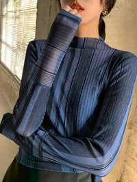 striped half turtleneck shirt_BDHL4318