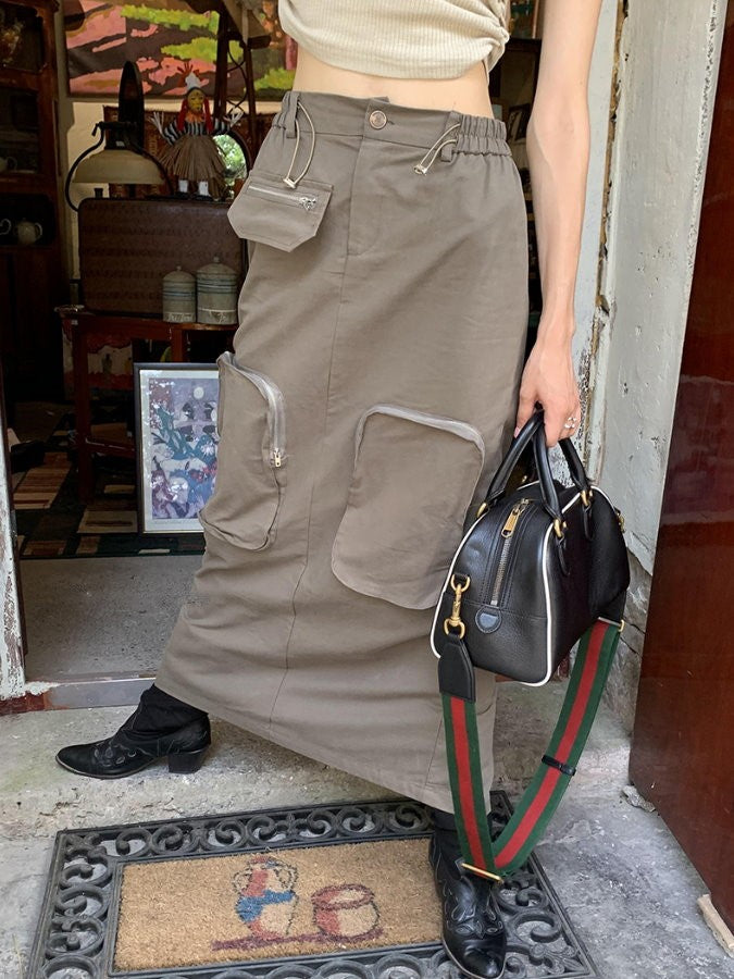 Zip Pocket Cargo Long Skirt HL3871