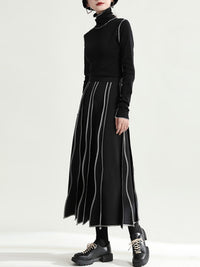 Wave Piping Pleated Skirt HL9727