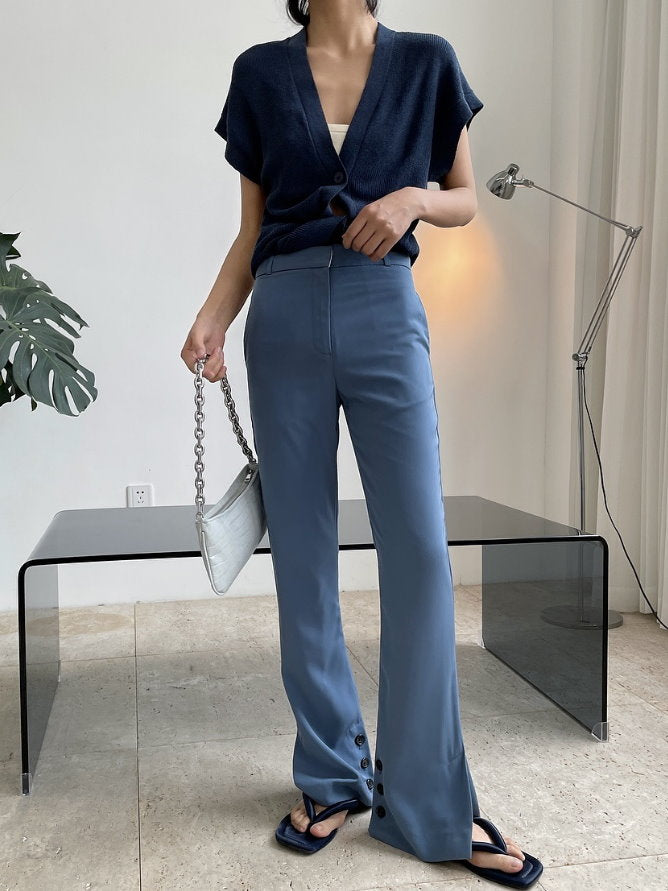 Hem slit slim pants 9304
