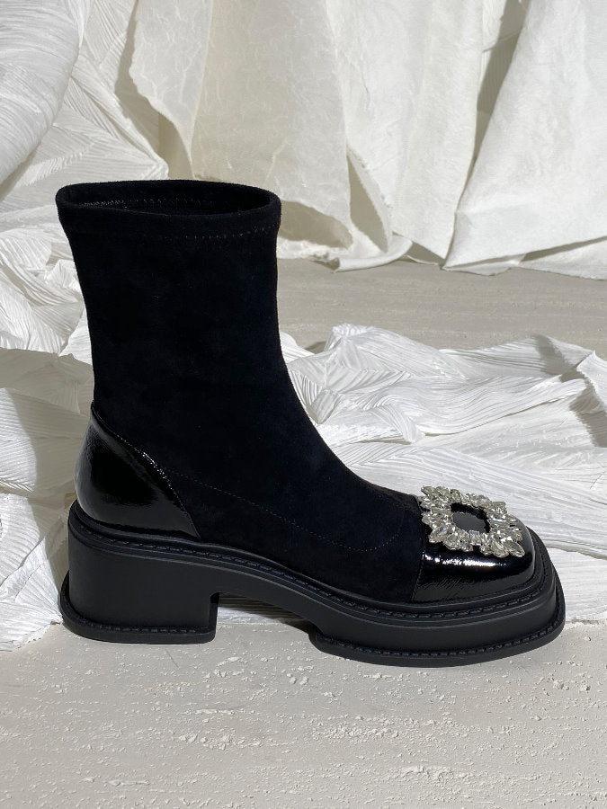 Square bijoux suede short boots HL4036