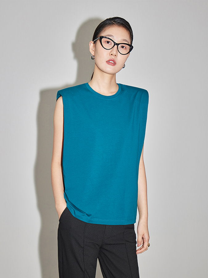 Power Shoulder Sleeveless Shirts_BDHL4371