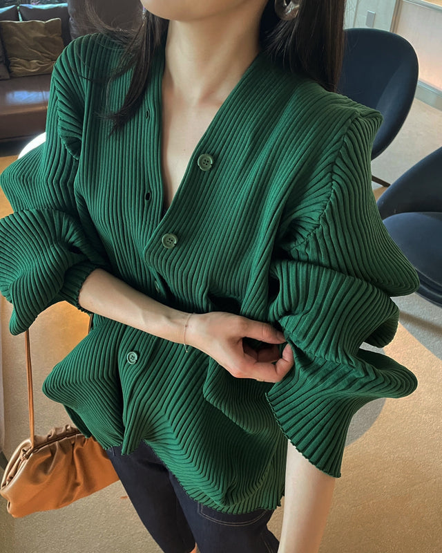 Green disformation ribbed cardigan H3386