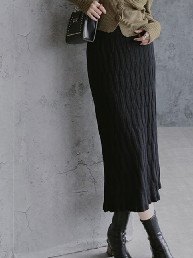 Bumpy Design Straight Knit Skirt_BDHL4346 - HELROUS