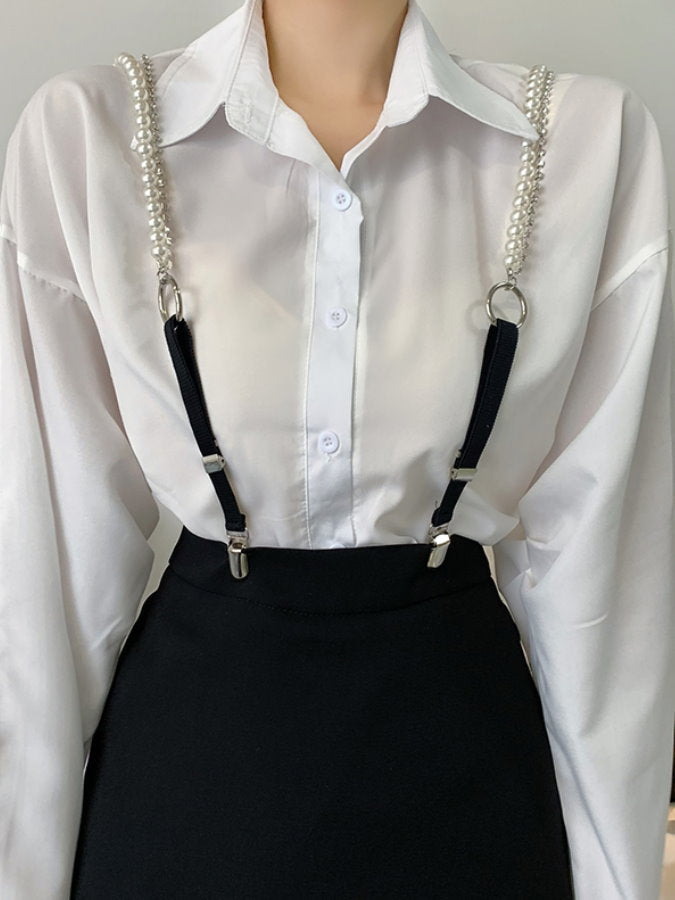 Rhinestone Pearl Strap Suspenders HL3932