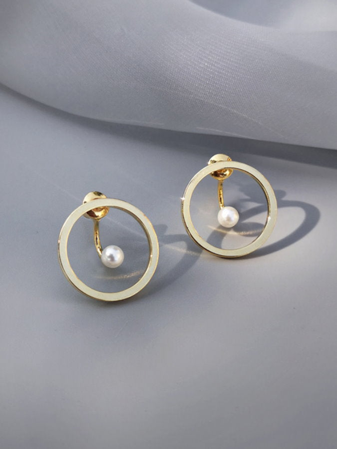Pearl Gold Circle Earrings HL3549