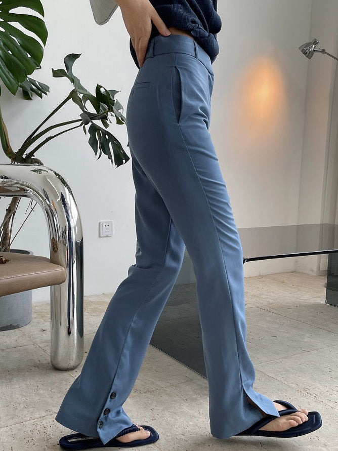 Hem slit slim pants 9304
