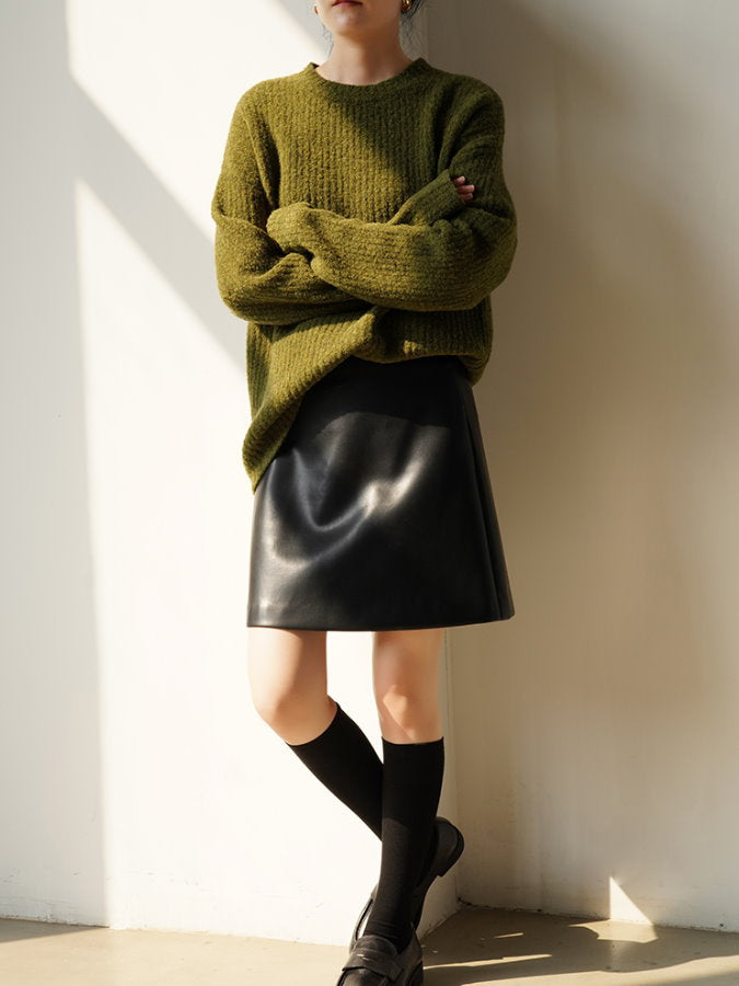 Eco-Leather Trapezeoid Miniskirt HL4122
