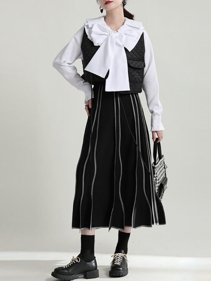 Wave Piping Pleated Skirt HL9727