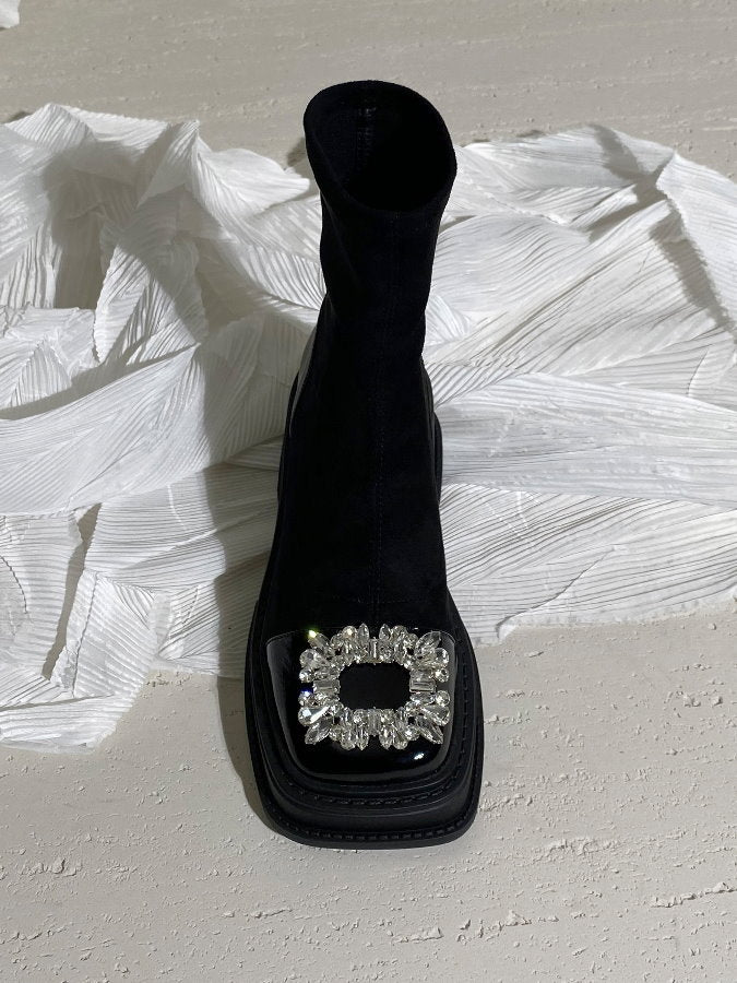 Square bijoux suede short boots HL4036