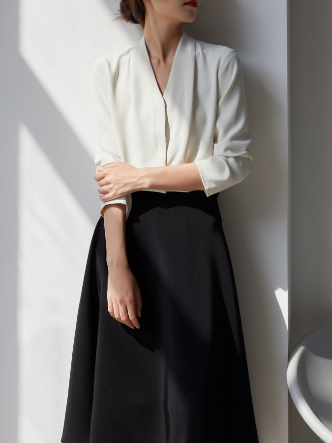 Fly Front V Neck Blouse HL3517