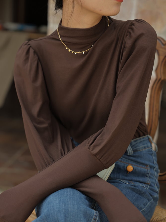 mock neck power shawl shirt 9417