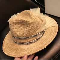 ribbon chiffon straw hat 9010