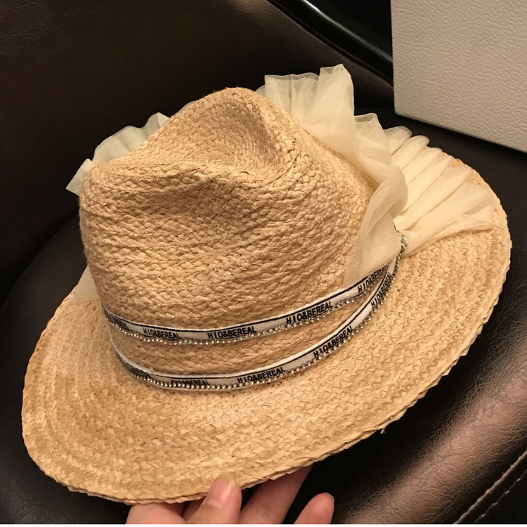 ribbon chiffon straw hat 9010