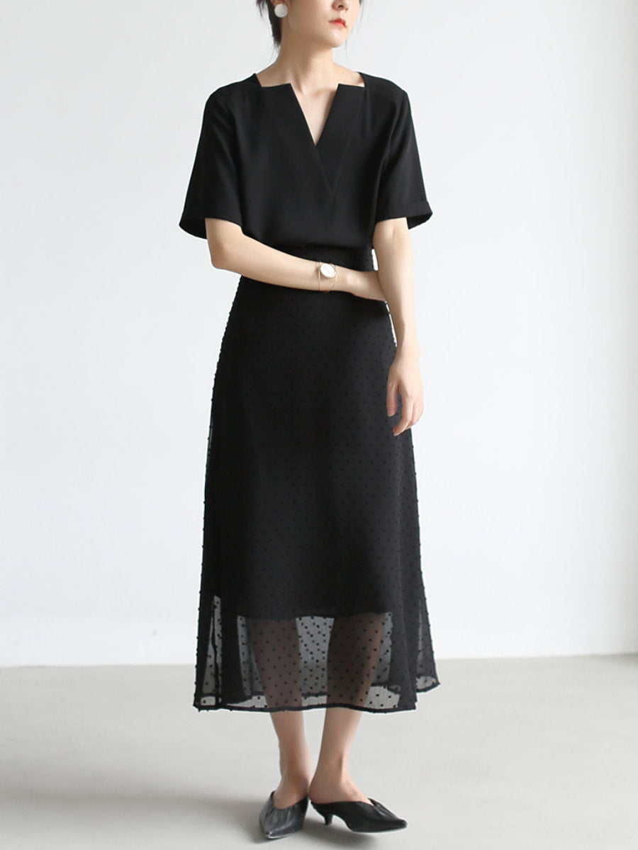 Deep V-neck chiffon shirt_8977