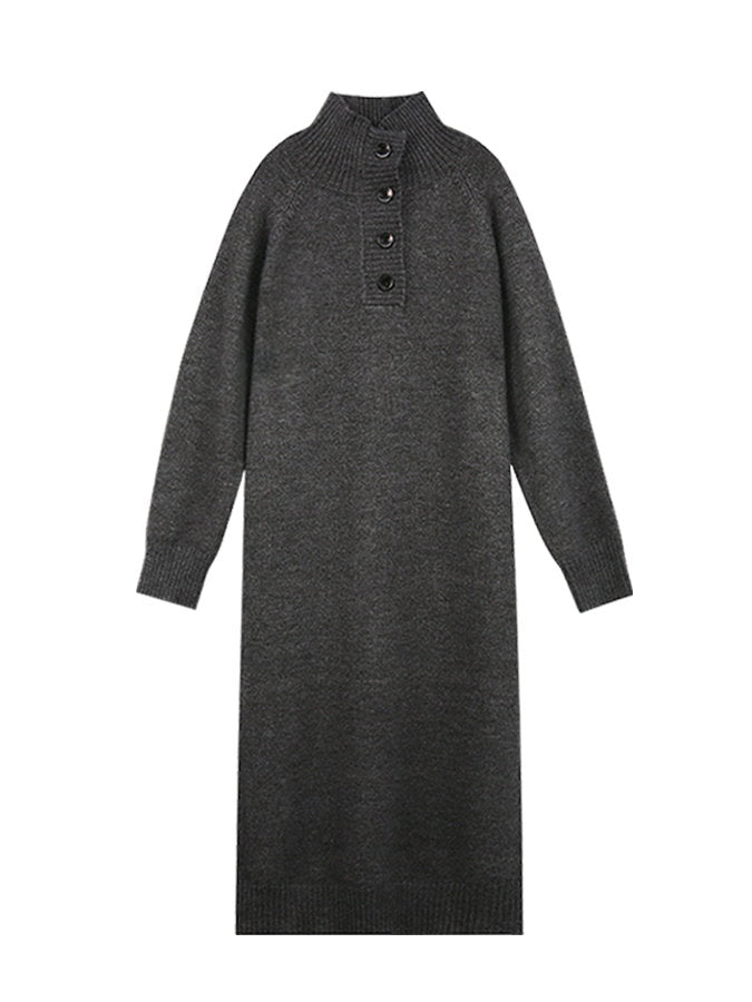 High collar henley neck knit dress HL3998