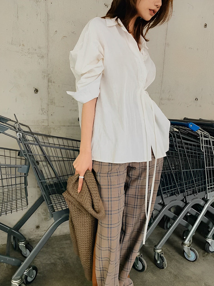 Stitched Leather Check High Waist Pants_LCHK/5220