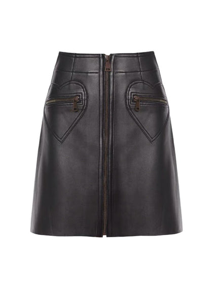 Front Zip Eco Leather Mini Skirt HL3884