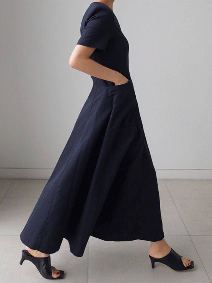 Waist Shape V Neck Flared Dress_HL3627