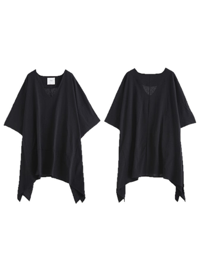 Irregular Hem Poncho V Neck T Shirt_HL3614