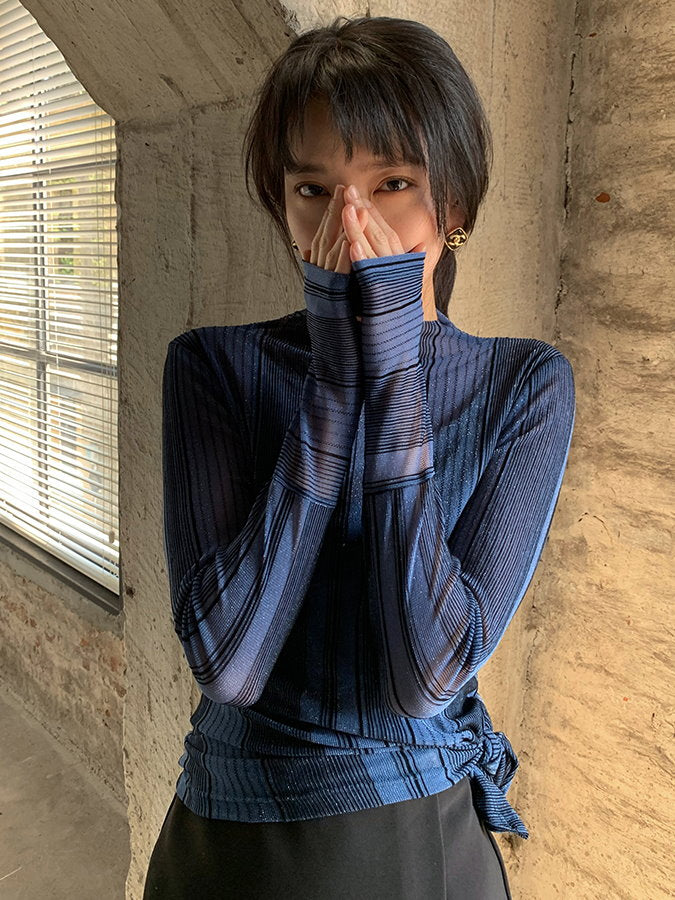 striped half turtleneck shirt_BDHL4318