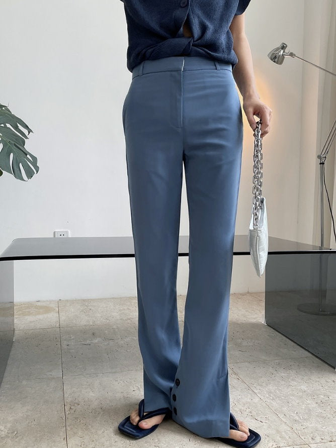 Hem slit slim pants 9304