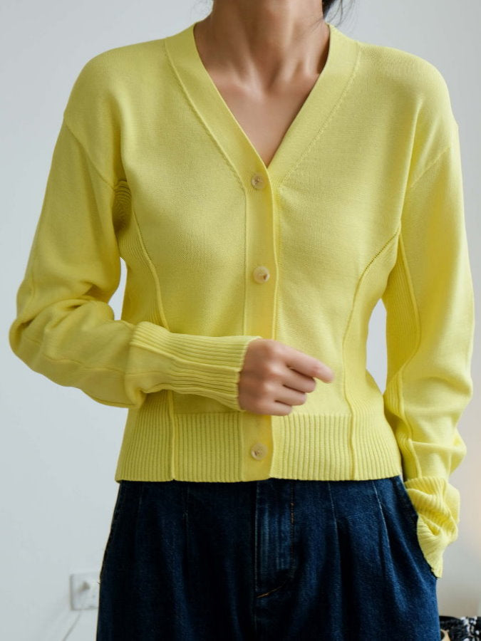 Ribbed Trim V-Neck Cardigan HL9792