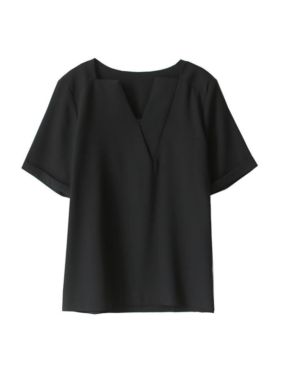 Deep V-neck chiffon shirt_8977