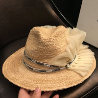 Ribbon chiffon straw hat 9010