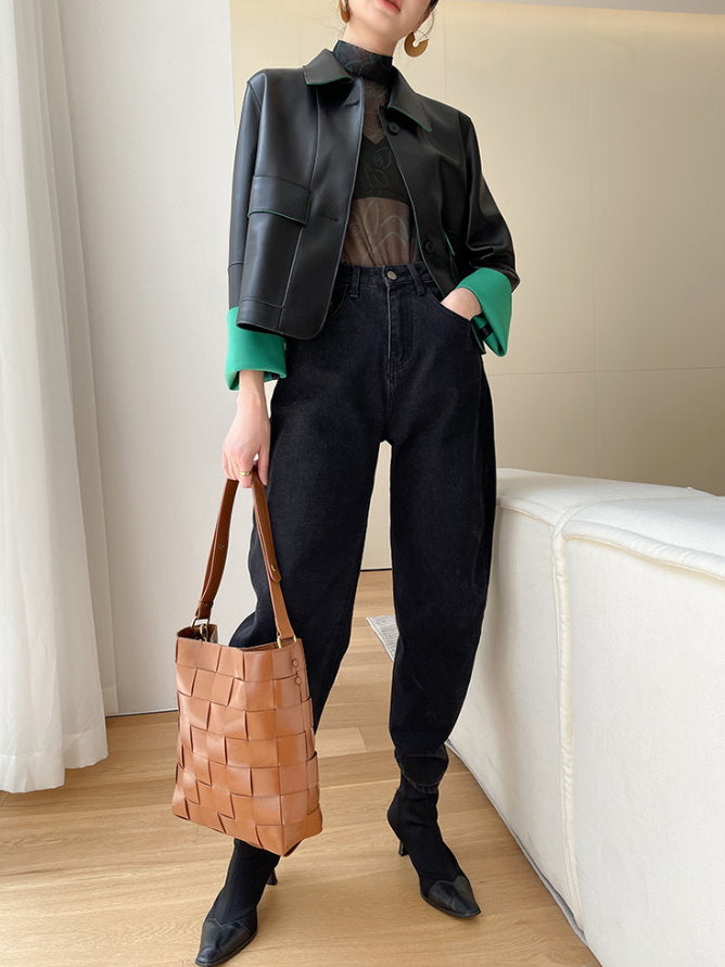 Vegan Leather Short Jacket 9393