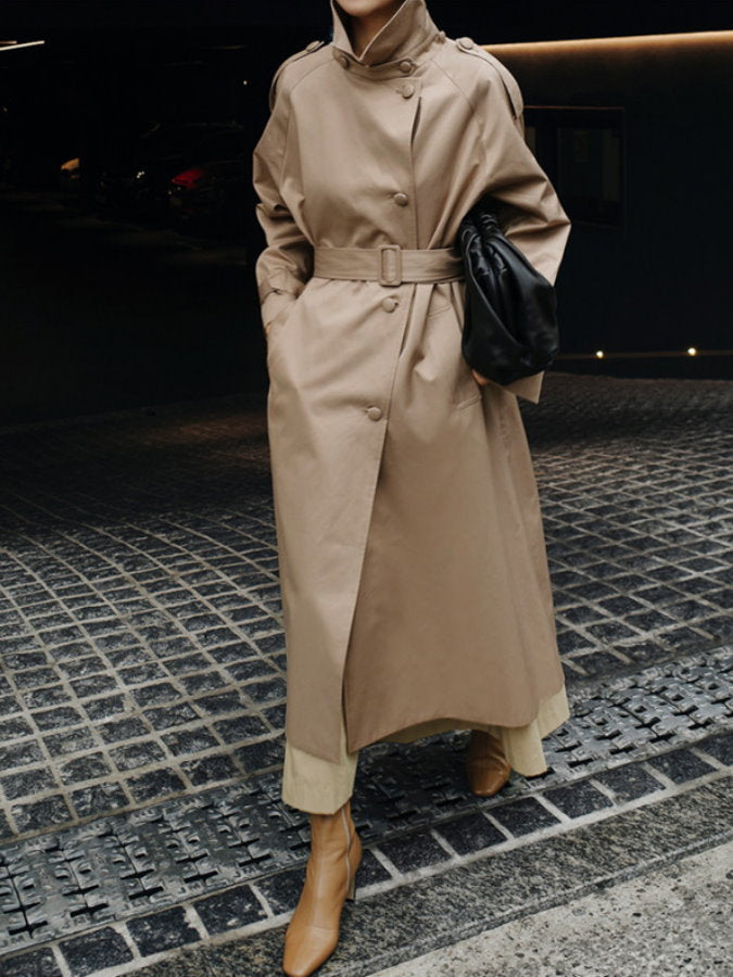 Stand collar long trench coat HL3872