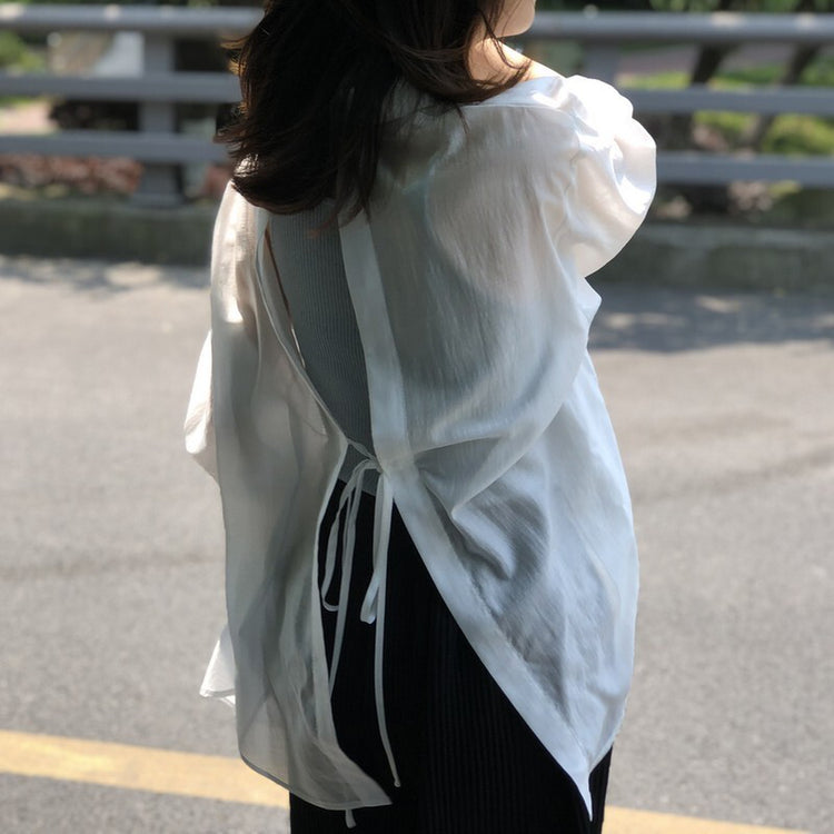 Back slit airy shirt_5048