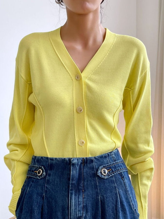 Ribbed Trim V-Neck Cardigan HL9792
