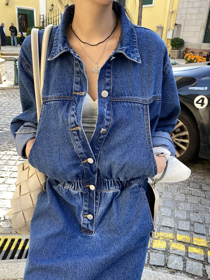 Waist Gathered Denim Dress HL3388