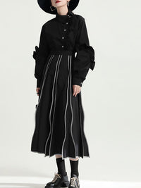 Wave Piping Pleated Skirt HL9727