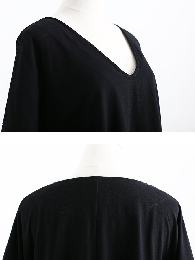 Irregular Hem Poncho V Neck T Shirt_HL3614