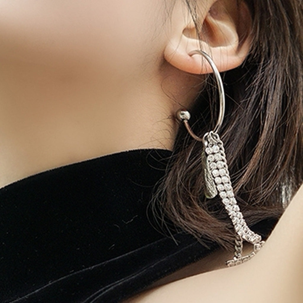 Tassel Chain Hoop Asymmetrical Earrings_5512