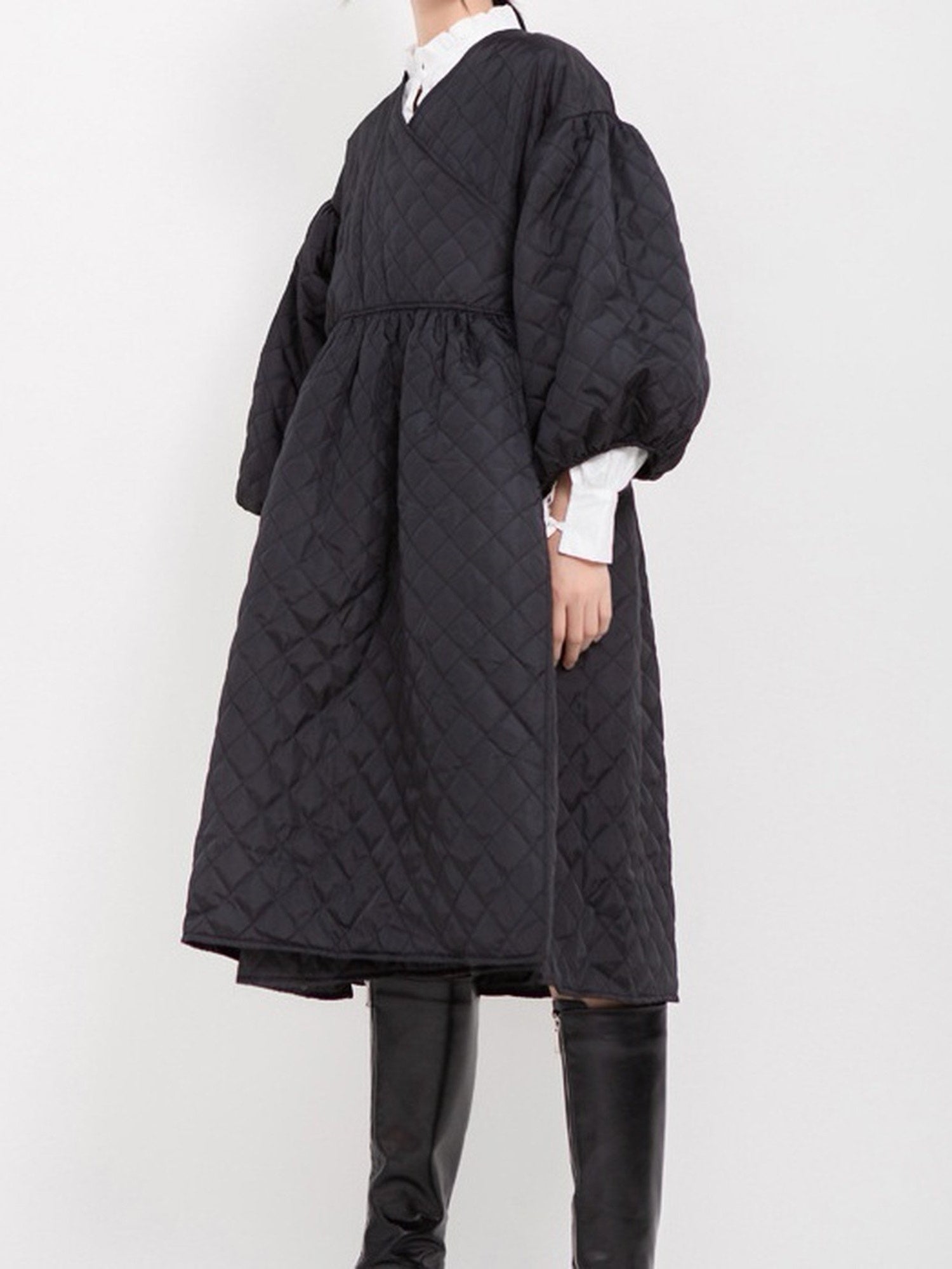 Lantern Sleeve Quilted Volume Outerwear_5352