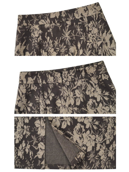 Flower Print Back Slit Skirt HL4160