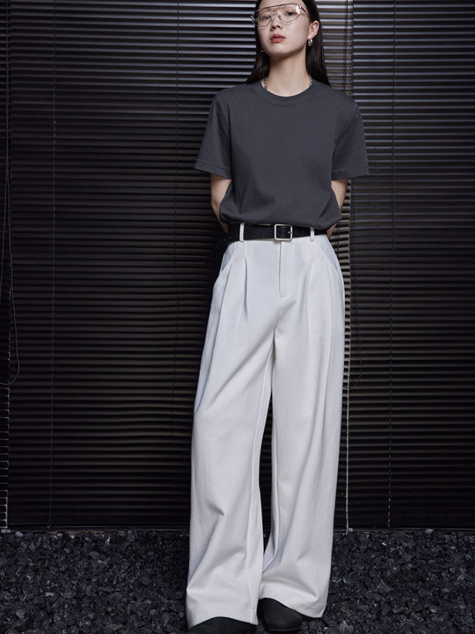 Loose straight white wide pants_BDHL4394