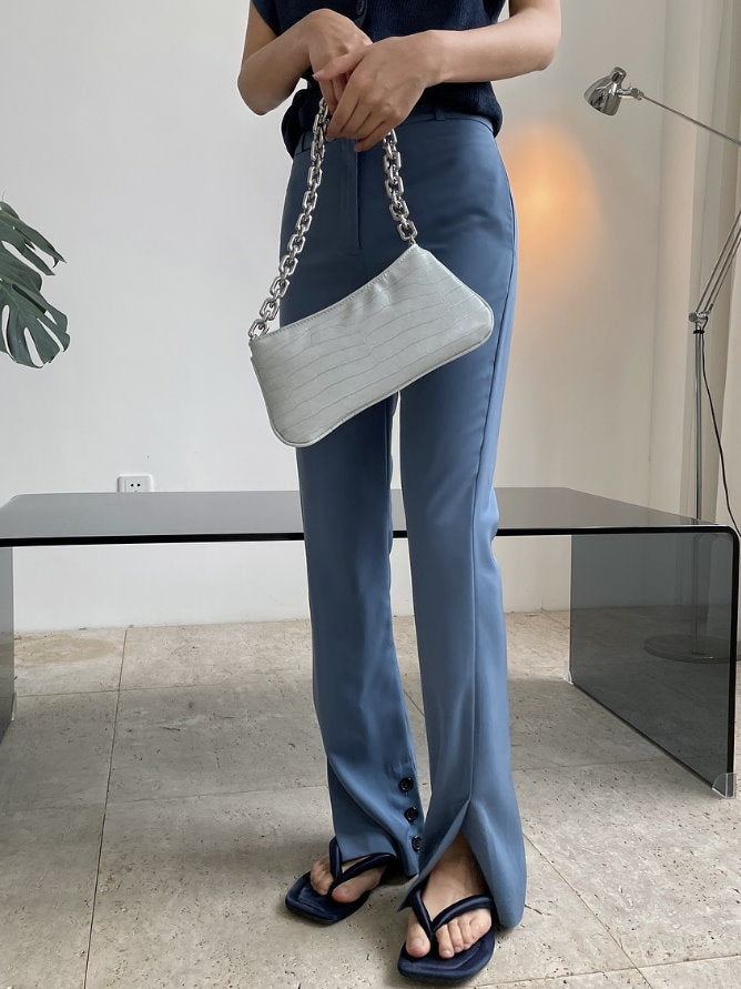 Hem slit slim pants 9304