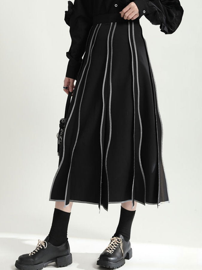 Wave Piping Pleated Skirt HL9727