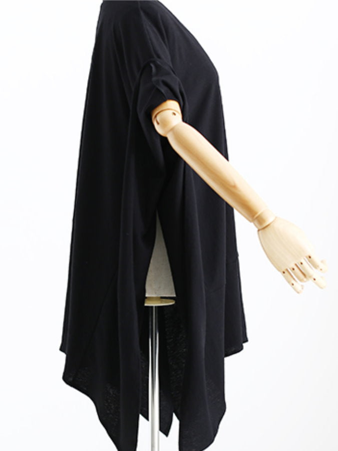 Irregular Hem Poncho V Neck T Shirt_HL3614