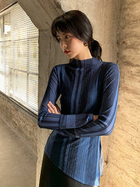 striped half turtleneck shirt_BDHL4318