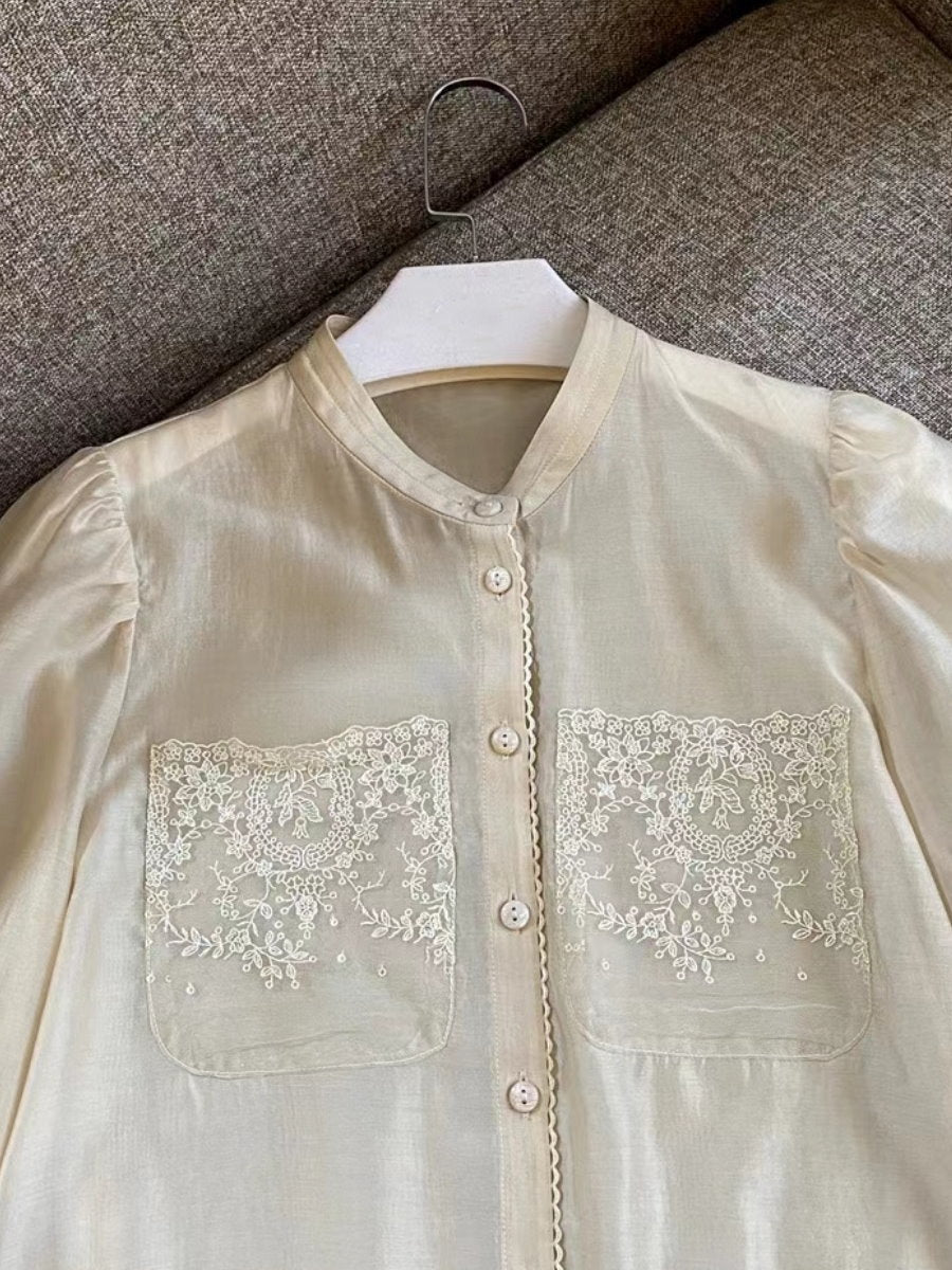 stand collar lace blouse 8910