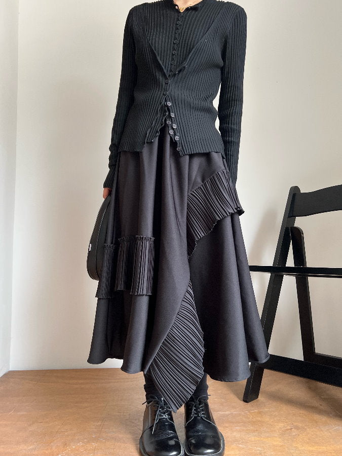 Random Pleats Long Skirt_HL9664