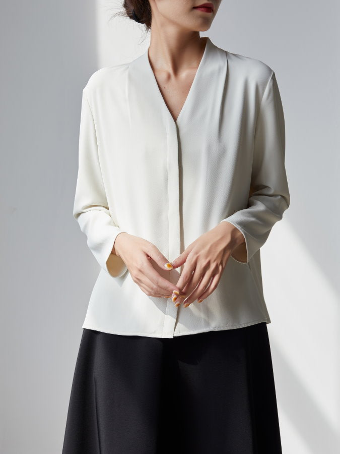 Fly Front V Neck Blouse HL3517