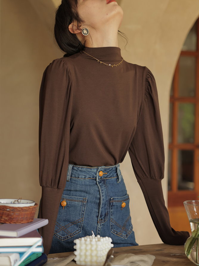 mock neck power shawl shirt 9417