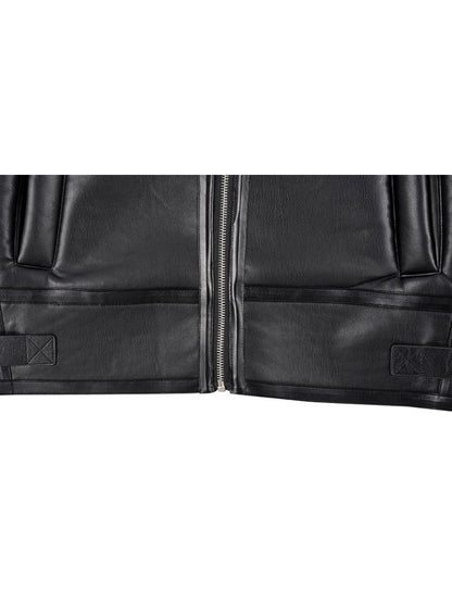 Faux Leather Bore Zip Jacket HL4004