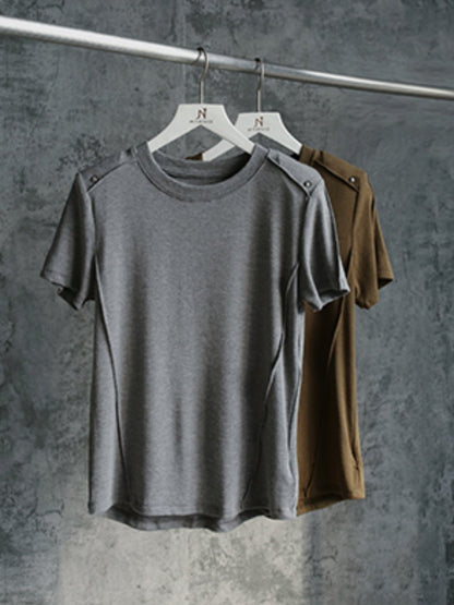 Pin Tuck Shoulder Pat T-Shirt_BDHL4494